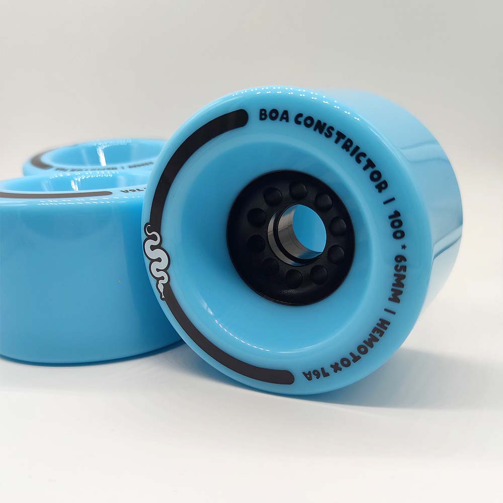 BOA WHEELS CONSTRICTOR BABY BLUE 100MM X 65MM LONG DISTANCE PUSHING PUMPING AND ELECTRIC BOARD