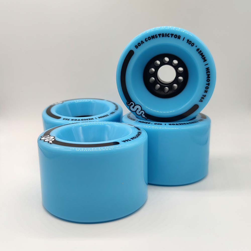 BOA WHEELS CONSTRICTOR BABY BLUE 100MM X 65MM LONG DISTANCE PUSHING PUMPING AND ELECTRIC BOARD